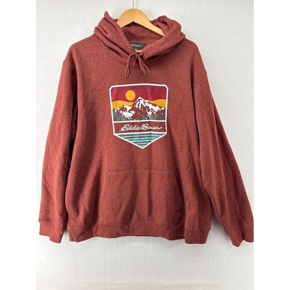 Eddie Bauer Men's Hoodie Mountain Graphis Burnt Red Size XXL - Picture 1 of 8